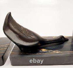 Bookends Animal Sculpture Geese Signed M. FONT Art Deco