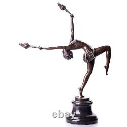 Bronze Art Deco Dancer with Torch Sculpture after Ferdinand Preiss