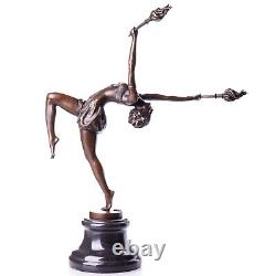 Bronze Art Deco Dancer with Torch Sculpture after Ferdinand Preiss