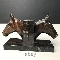 Bronze Art Deco Horse Bookends signed Max LE VERRIER Vintage Antique