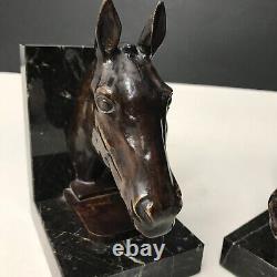 Bronze Art Deco Horse Bookends signed Max LE VERRIER Vintage Antique
