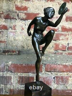 Bronze Art Deco Lucien Alliot's Cymbal Dancer On Marble Base