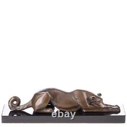 Bronze Art Deco Lying Greyhound Figurine on Black Marble Signed