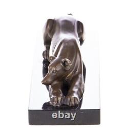 Bronze Art Deco Lying Greyhound Figurine on Black Marble Signed