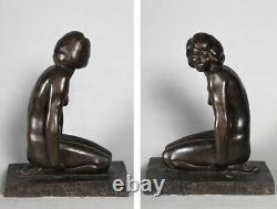 Bronze Art Deco, Marcel Bouraine 1886/1948, Naked Seated Around 1920