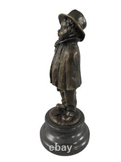 Bronze Art Deco Style Boy with Violin Sculpture Signed