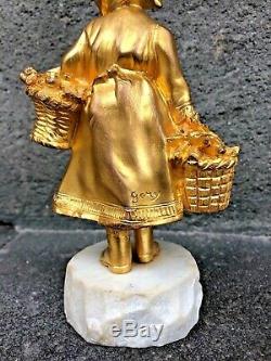 Bronze Chryselephantine Little Girl With Baskets Signed Gory (1895-1925)