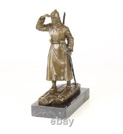 Bronze Russian Soldier Sculpture on Black Marble Art Deco Signed