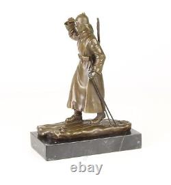 Bronze Russian Soldier Sculpture on Black Marble Art Deco Signed