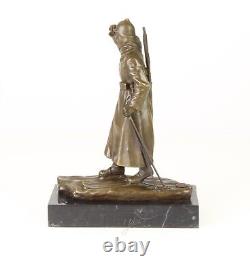 Bronze Russian Soldier Sculpture on Black Marble Art Deco Signed