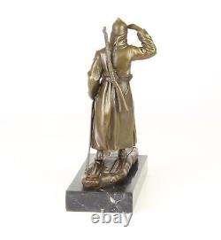 Bronze Russian Soldier Sculpture on Black Marble Art Deco Signed