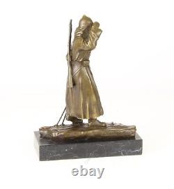 Bronze Russian Soldier Sculpture on Black Marble Art Deco Signed