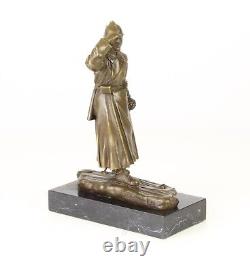 Bronze Russian Soldier Sculpture on Black Marble Art Deco Signed