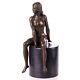 Bronze Sculpture Of A Nude Woman Sitting On Black Marble Art Deco After Claude