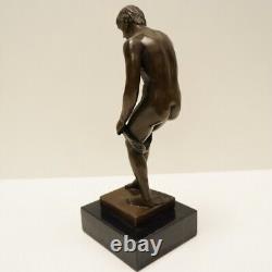 Bronze Statue: Naked Sexy Man in Art Deco and Art Nouveau Style, Signed Bronze