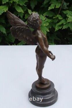 Bronze Statue 'Nu Vici Cupid' in Art Deco and Art Nouveau Style, Signed Bronze