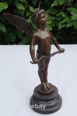 Bronze Statue 'Nu Vici Cupid' in Art Deco and Art Nouveau Style, Signed Bronze