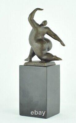 Bronze Statue: Nude Acrobatic Dancer in Modern Style Art Deco, Signed Bronze