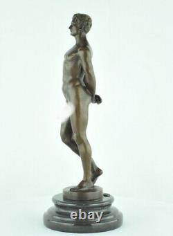 Bronze Statue: Nude Sexy Man in Art Deco Style, Art Nouveau Bronze Sign