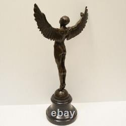Bronze Statue of Nude Icarus Angel in Art Deco and Art Nouveau Style, Signed Bronze