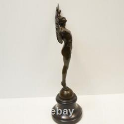 Bronze Statue of Nude Icarus Angel in Art Deco and Art Nouveau Style, Signed Bronze
