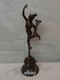 Bronze Statue of Nude Mercury in Art Deco Style with Art Nouveau Sign