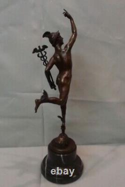 Bronze Statue of Nude Mercury in Art Deco Style with Art Nouveau Sign