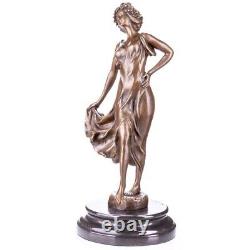 Bronze Woman Sculpture Antique Art Deco Style Signed