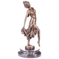 Bronze Woman Sculpture Antique Art Deco Style Signed