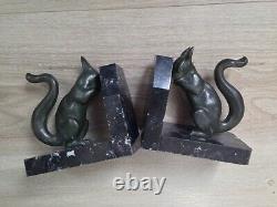 Bronze XXth ART DECO bookends pair signed LUC Squirrels