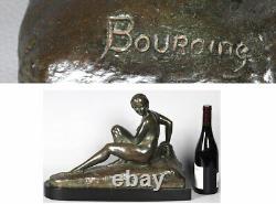 Bronze Xix, Marcel Bouraine 1886/1948, Nue Elongated Circa 1920, Art Deco