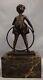 Bronze Statue "girl With Hoop" Art Deco Style Art Nouveau Bronze Sign
