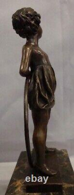 Bronze statue 'Girl with Hoop' Art Deco Style Art Nouveau Bronze Sign
