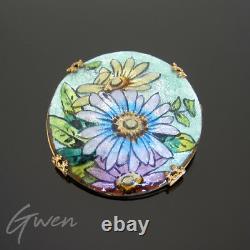 Brooch Ancienne Art Deco Email Copper Signed Ch. Peltant Limoges Flower Emaille