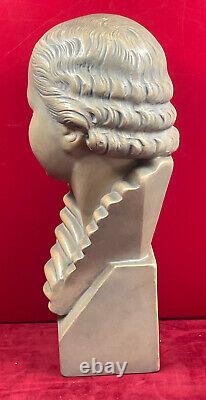 Bust Art Deco Antique Signed B Rezl Statue Young Girl Patina Earth Cuite