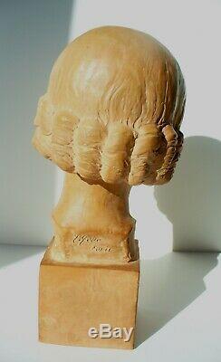 Bust Art Nouveau Art Deco Sculpture Girl Signed Gallo Terracotta 34 CM
