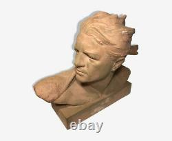 Bust De Jean Mermoz Tres Rare. Cuite Earth. Art Deco Annee 30 Signe Gibert
