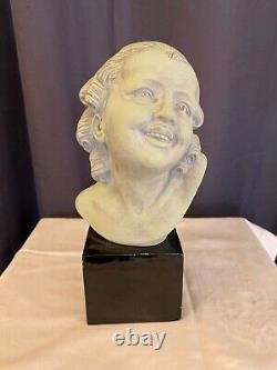 Bust of a Smiling Young Girl Art Deco Signed B. Rezl Terracotta with Patina