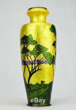 Camille Fauré Limoges Vase Enamelled Landscape Japonisant Art Deco Enamels Signed