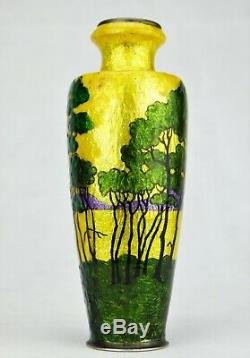 Camille Fauré Limoges Vase Enamelled Landscape Japonisant Art Deco Enamels Signed