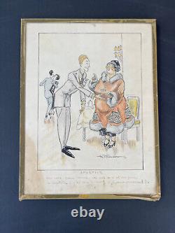 Caricature Art Deco original humorous drawing signed by Henri Fournier 1924
