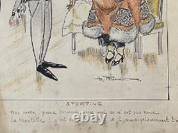 Caricature Art Deco original humorous drawing signed by Henri Fournier 1924