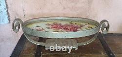 Center Table Top In Wrought Iron And Painted Glass Signed Datty Art Deco