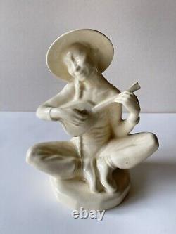 Ceramic Cracked Art Deco Asian Musician Sarreguemines France