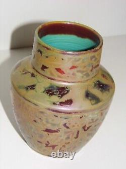 Ceramic Vase Signed Clement Massier Art-Deco Very Rare Iridescent with Stylish Decoration