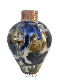 Ceramic Vase with Art Deco Floral Decoration Signed R. M. 1914