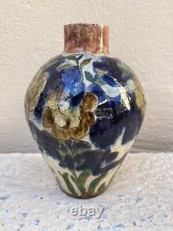 Ceramic Vase with Art Deco Floral Decoration Signed R. M. 1914