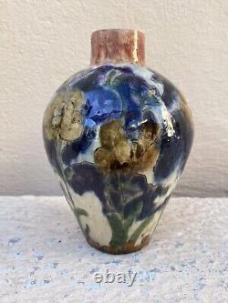 Ceramic Vase with Art Deco Floral Decoration Signed R. M. 1914