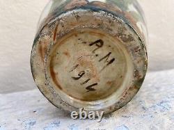 Ceramic Vase with Art Deco Floral Decoration Signed R. M. 1914