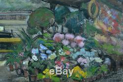 Charming Picture Old Dock Lively Parisian Florist Kiosk Traction Signed
